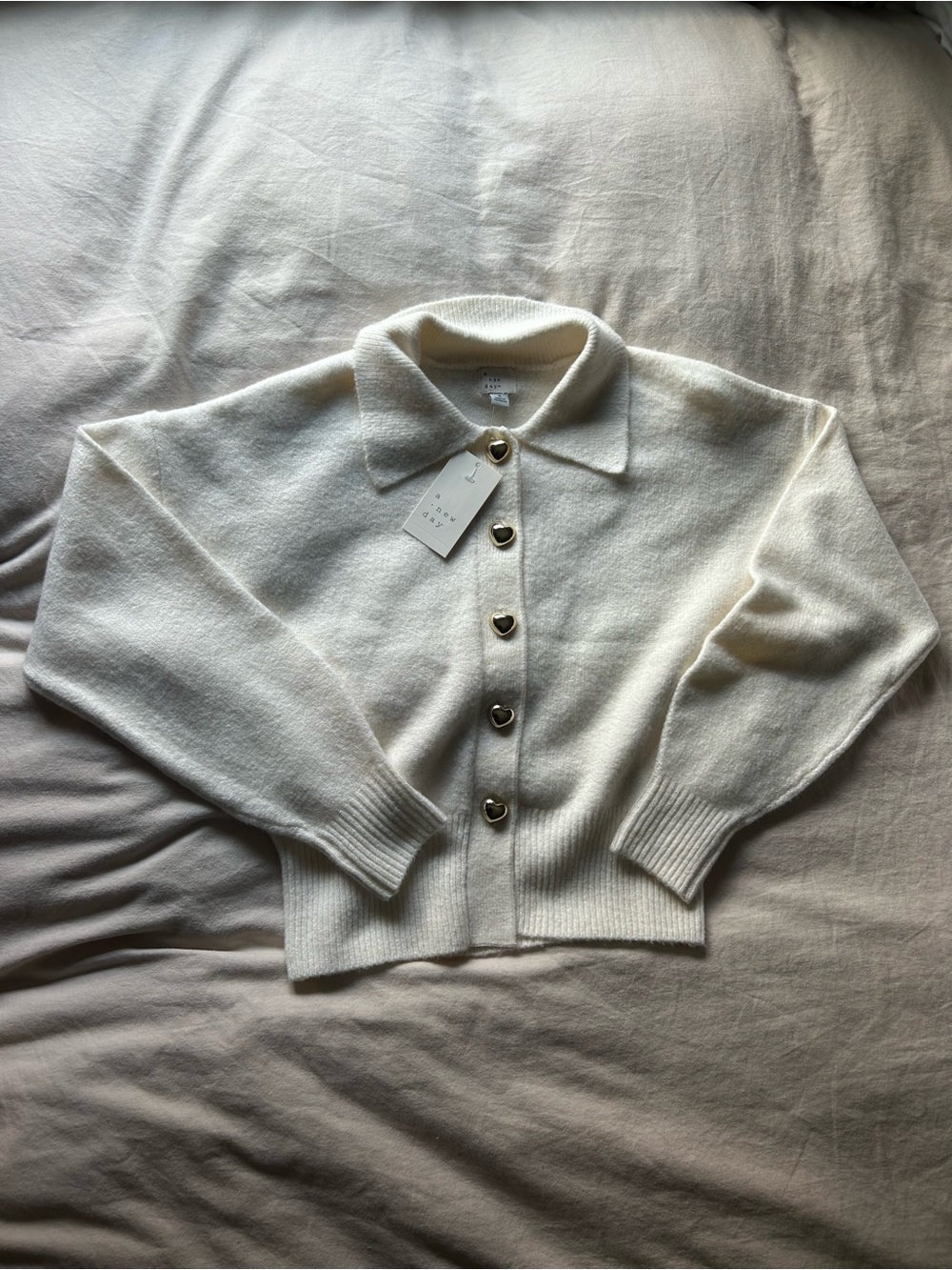 Target A New Day Cream Collared Cardigan with Heart Buttons